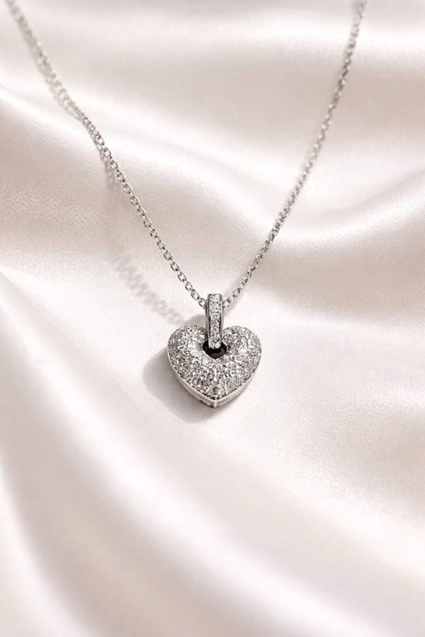 CUTE HEART DIAMOND NECKLACE, RHODIUM FINISH