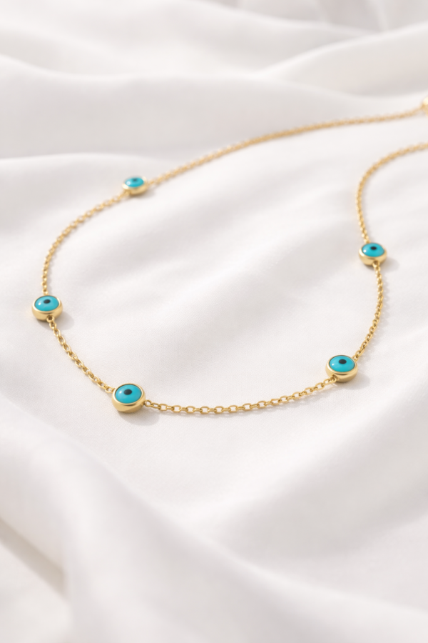FIVE STUD EVIL EYE NECLACE