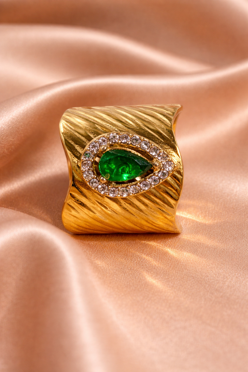 Skarra "Verdigris Wave" Gold-Plated Statement Ring