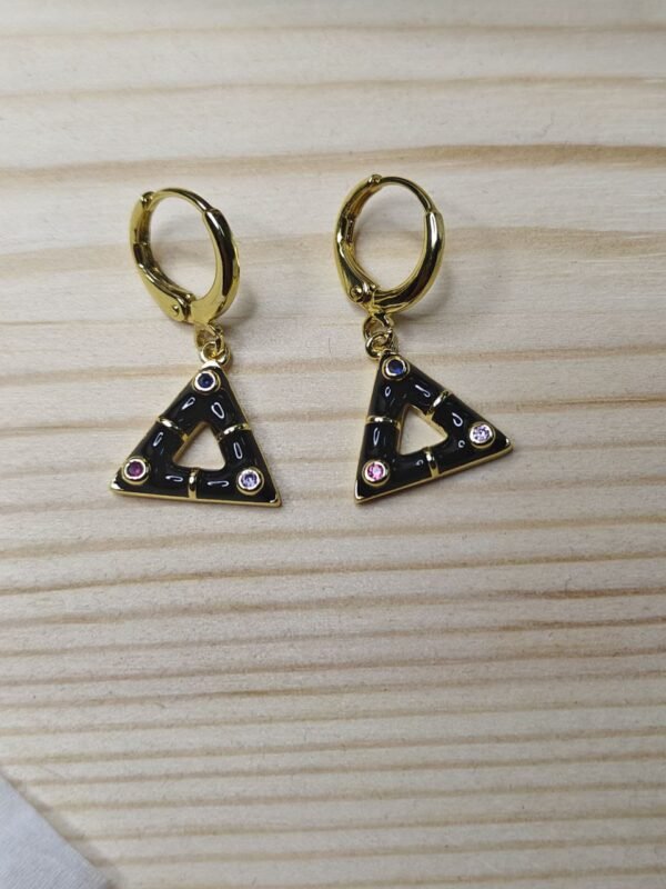 Noir Prism Drop Earrings – Black Enamel Triangle Hoops