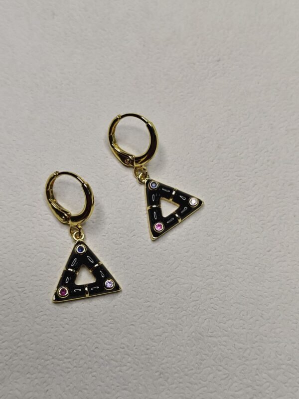 Noir Prism Drop Earrings – Black Enamel Triangle Hoops