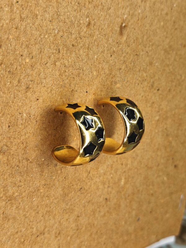 Gold & Black Enamel Star Hoop Earrings