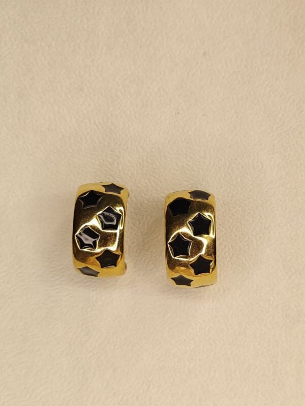 Gold & Black Enamel Star Hoop Earrings