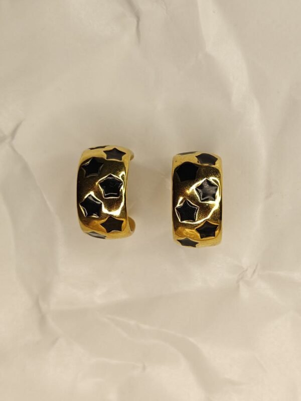 Gold & Black Enamel Star Hoop Earrings
