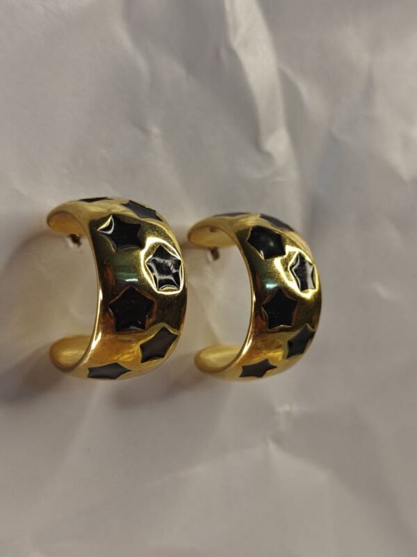 Gold & Black Enamel Star Hoop Earrings