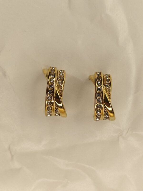 Gold-Tone Crystal Encrusted Crossover Earrings