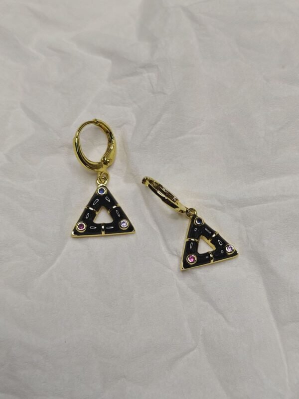 Noir Prism Drop Earrings – Black Enamel Triangle Hoops