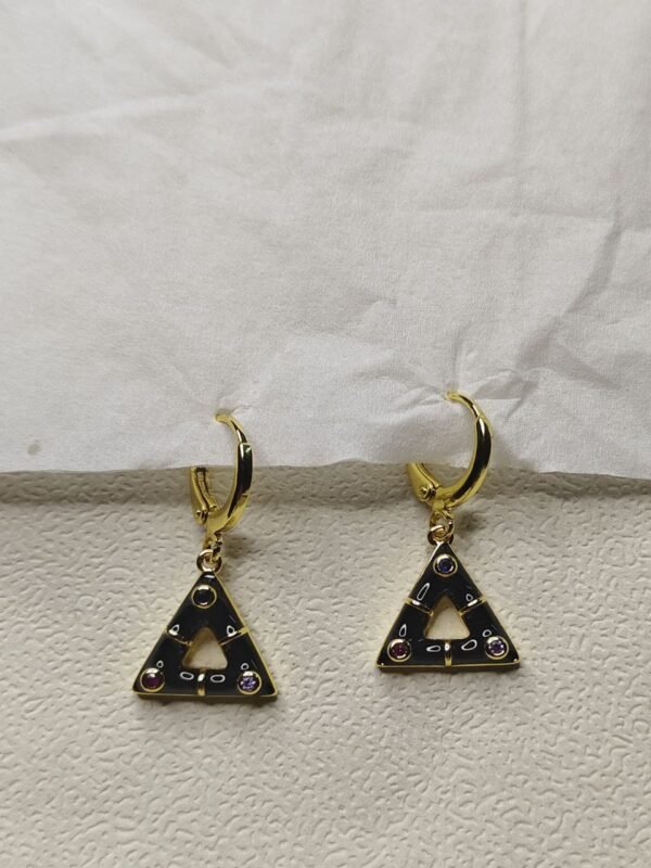Noir Prism Drop Earrings – Black Enamel Triangle Hoops