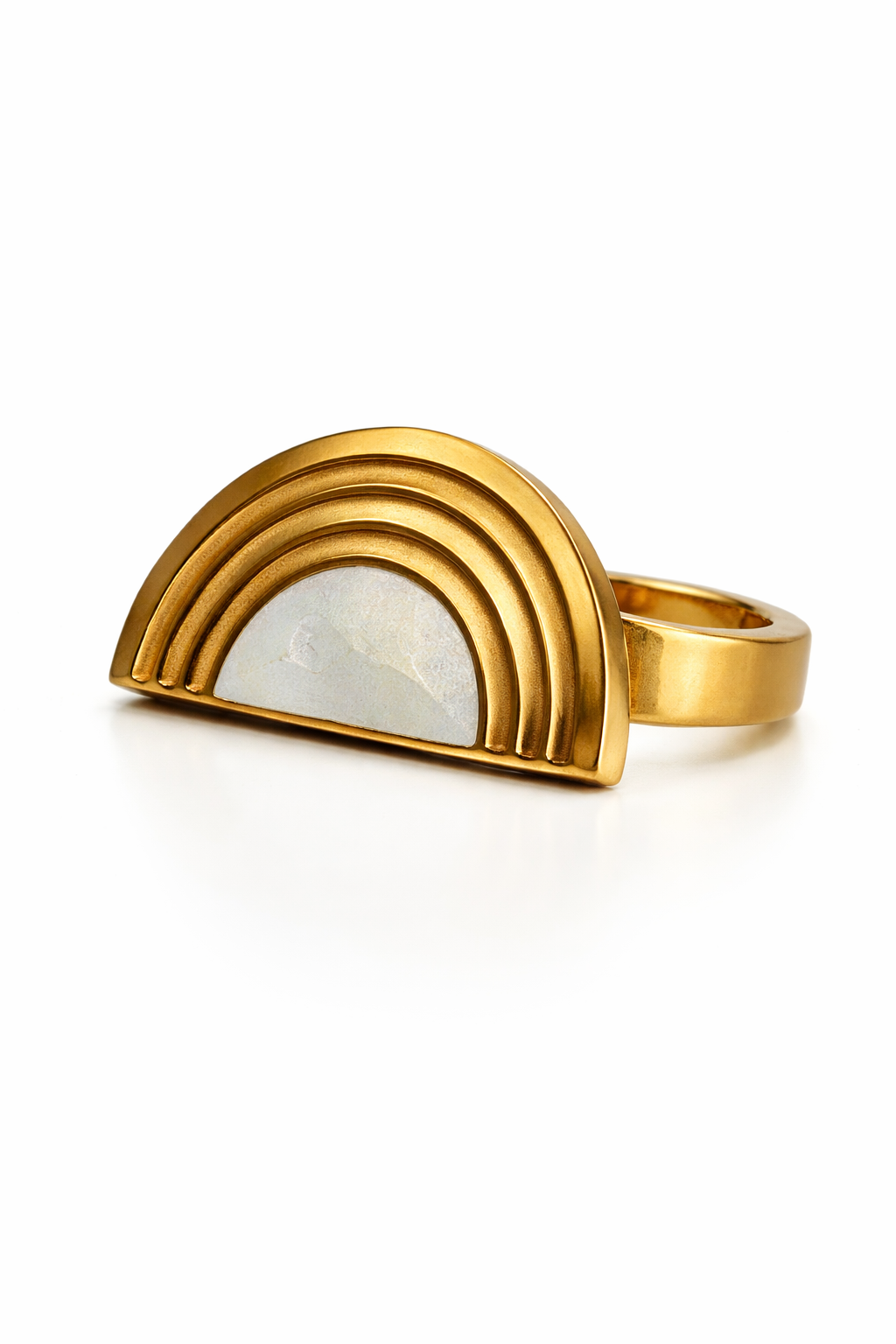 The Arc Ring Modern Gold Rainbow with Moonstone Glow
