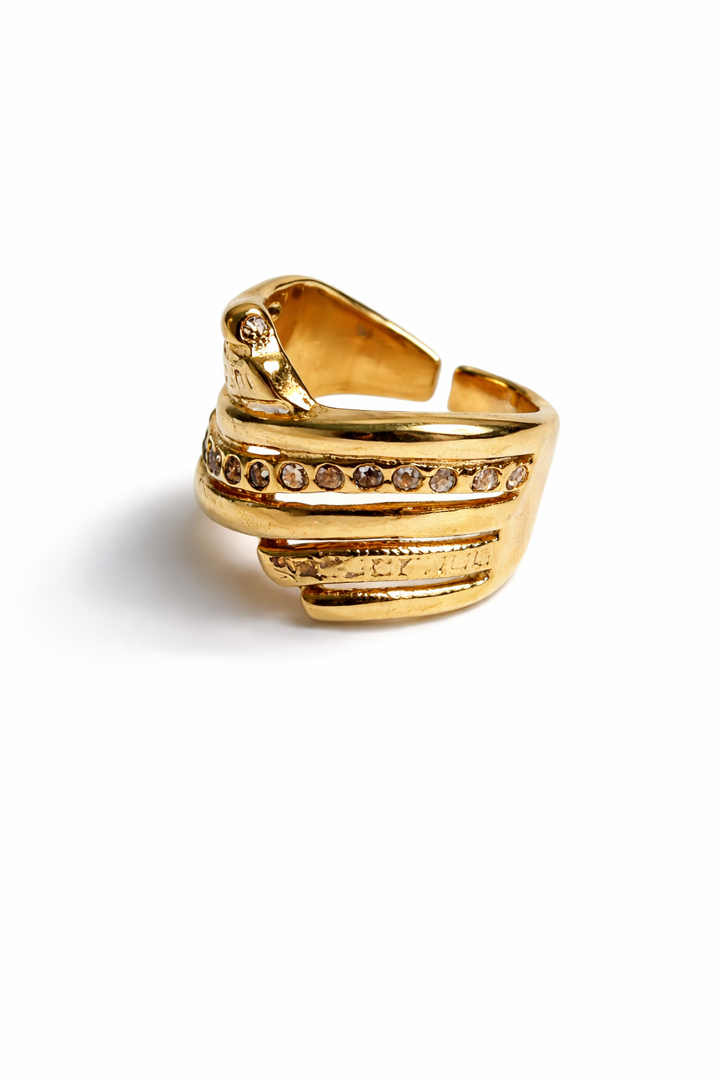 The Dune Ring Sculpted Gold Wrap with Crystal Accents