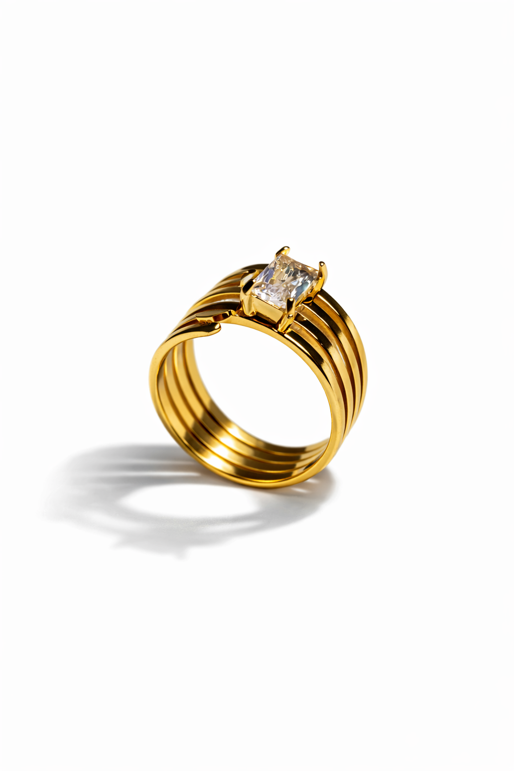 The Prism Ring Structured Gold with Emerald-Cut Crystal