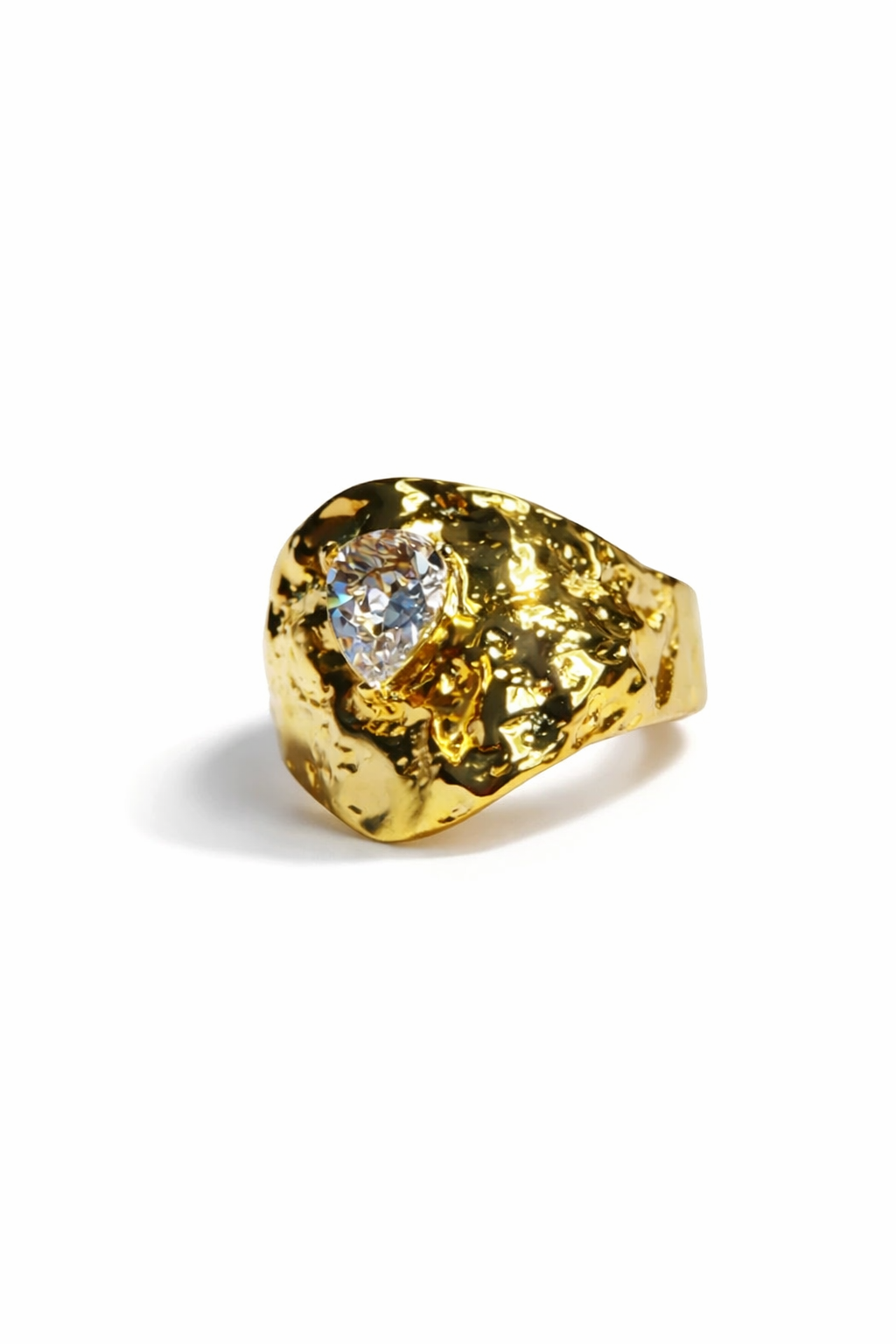 The Terra Ring Textured Gold with Crystal Heart